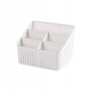 BIAŁY ORGANIZER NA KOSMETYKI NA BIURKO Z PRZEGRÓDKAMI PRZYBORNIK POJEMNIK