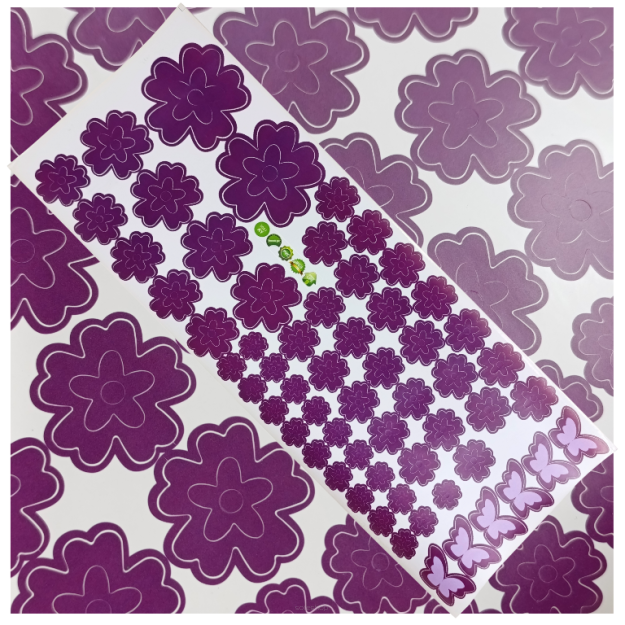 NAKLEJKI ŚCIENNE KWIATY I MOTYLE SAMOPRZYLEPNE DEKORACJE NA MEBLE I ŚCIANY ARKUSZ 60SZT FIOLETOWY