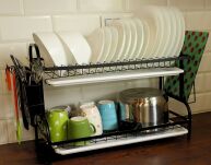 OCIEKACZ SUSZARKA DO NACZYŃ METALOWA DWUPOZIOMOWA NA NACZYNIA TALERZE SZTUĆCE STOJĄCA CZARNA DUŻA XL - 5