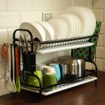 OCIEKACZ SUSZARKA DO NACZYŃ METALOWA DWUPOZIOMOWA NA NACZYNIA TALERZE SZTUĆCE STOJĄCA CZARNA DUŻA XL - 3