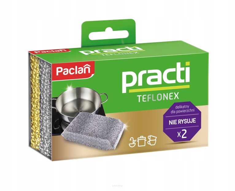 PACLAN SKUTECZNE ZMYWAKI GĄBKI DO ZMYWANIA NACZYŃ PATELNI Z TEFLONU TEFLONOWYCH TEFLONEX ZESTAW 2SZT