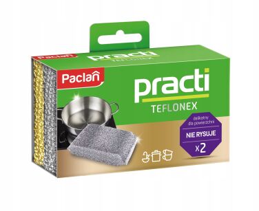 PACLAN SKUTECZNE ZMYWAKI GĄBKI DO ZMYWANIA NACZYŃ PATELNI Z TEFLONU TEFLONOWYCH TEFLONEX ZESTAW 2SZT