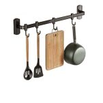 26CM RELING KUCHENNY ŁAZIENKOWY UCHWYT ŚCIENNY HACZYKI NA PRZYBORY LOFT WIESZAK Z HACZYKAMI CZARNY - 2