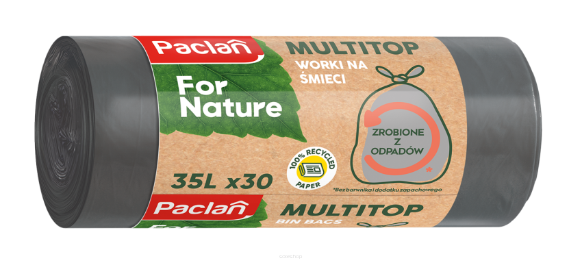 PACLAN FOR NATURE WORKI NA ŚMIECI 35 LITRÓW 30 SZTUK Z RECYKLINGU WIĄZANE BIODEGRADOWALNE EKOLOGICZNE