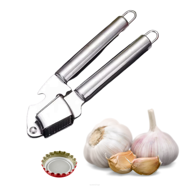 PRASKA KUCHENNA DO CZOSNKU 2W1 – WYCISKACZ ZE STALI NIERDZEWNEJ Z FUNKCJĄ OTWIERACZA DO BUTELEK