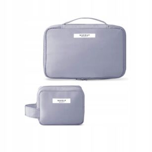 SZARY ZESTAW 2SZT KOSMETYCZKA DAMSKA PODRÓŻNA PODRĘCZNA ORGANIZER NA KOSMETYKI DO WALIZKI SAMOLOTU