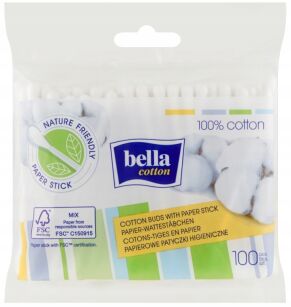 PATYCZKI HIGIENICZNE KOSMETYCZNE DO USZU MAKIJAŻU CZYSZCZENIA BAWEŁNIANE BELLA COTTON 100SZT