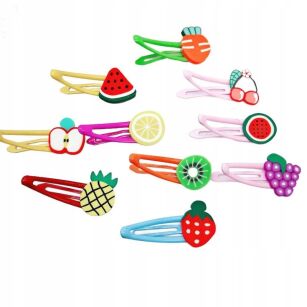 SPINKI OZDOBY WSUWKI DO WŁOSÓW DLA DZIEWCZYNKI OZDOBNE METALOWE KOLOROWE ZESTAW KOMPLET 10 SZT OWOCE