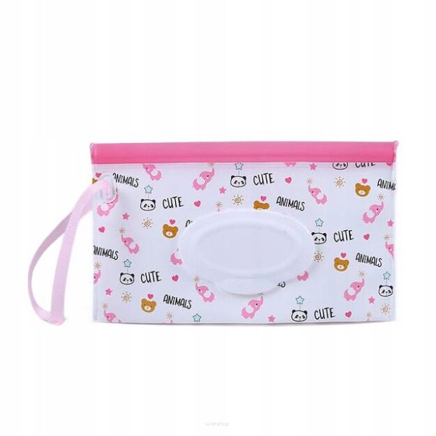 SŁONIKI I MISIE PUDEŁKO POJEMNIK SASZETKA NA CHUSTECZKI NAWILŻANE NAWILŻAJĄCE MOKRE PODRĘCZNE ETUI WIELORAZOWE