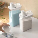 POJEMNIK ORGANIZER PUDEŁKO NA PROSZEK PŁYN DO PRANIA PŁUKANIA Z MIARKĄ ZAMYKANE NA DETERGENTY 1100ML - 9